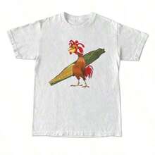 Chicken Joe T-Shirt, Unisex Beach And Surf T-Shirt With Back Print, Classic Casual Cotton, Gift For Her, Gift For Him, Gift For A Friend, Men's Clothing, Comfortable Cotton T-Shirt - 白色 - 查看 2