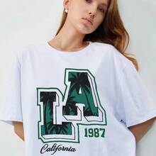 Camiseta de manga corta versátil de estilo retro europeo y americano para mujer, nueva camiseta de verano holgada con estampado estilo Hong Kong. - Negro - Ver 1