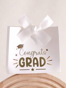 15 piezas Caja de regalo con estampado de oro para la temporada de graduación, diseño de estampado de oro "Congrats Grad", fondo blanco con patrón dorado para celebración de recuerdo, empaque de favor de fiesta con lazo, bolsa conmemorativa con textura metálica, decoración de ambiente festivo - Ver 6