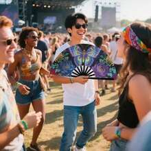 1 Piece. Elegant Butterfly Pattern Folding Fan, Portable, Handheld, Foldable, Suitable For Parties, Weddings, Rave Parties, Music Festivals, Dancing, Outdoors, Churches, Gifts, Performances – Lightweight Version. - Multicolor - View 10
