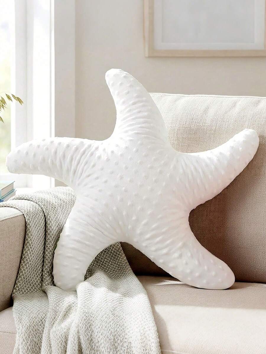 1件裝海星造型毛絨抱枕,可愛裝飾靠墊,適合沙發、床鋪,美學房間裝飾配件,柔軟人造毛,適用於臥室、客廳、派對禮物、戶外花園靠墊,夏季風格 - 白色 - 查看 1
