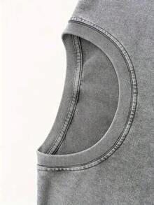 Estampado creativo con diseño de moda, estilo retro lavado para mujer - 230 g de grosor, cuello redondo, manga corta, estilo distintivo, lavable a máquina pero no apto para limpieza en seco, ropa casual para primavera y verano, corte holgado. - Gris - Ver 2