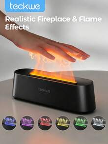 Teckwe LED 7-Color Flame Diffuser Humidifier, USB Powered With Remote Control And Timer Function. Auto Shut-Off When Waterless. Suitable For Bedroom, Office, Yoga Room, Etc. - Black - View 1