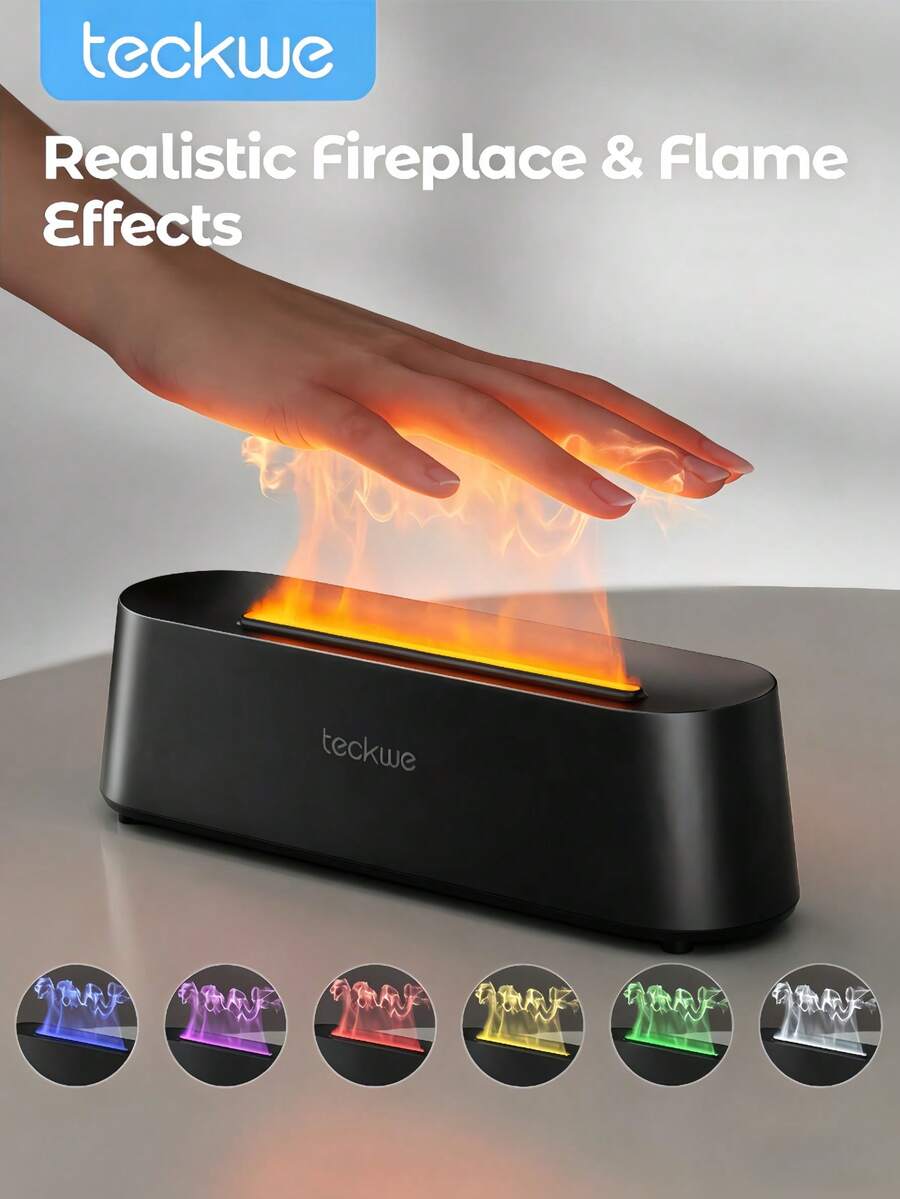 Teckwe LED 7-Color Flame Diffuser Humidifier, USB Powered With Remote Control And Timer Function. Auto Shut-Off When Waterless. Suitable For Bedroom, Office, Yoga Room, Etc. - Black - View 1