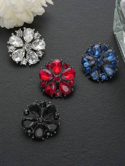 3 pièces Boutons vintage en métal à fleur de cristal en forme de larme avec shank, boutons décoratifs à strass multicolores pour manteaux, blazers et artisanat DIY
