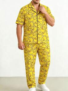 Plus Size Men's Lightweight Allover Print Duck Short Sleeve Pajama Set - Multicolor - View 2