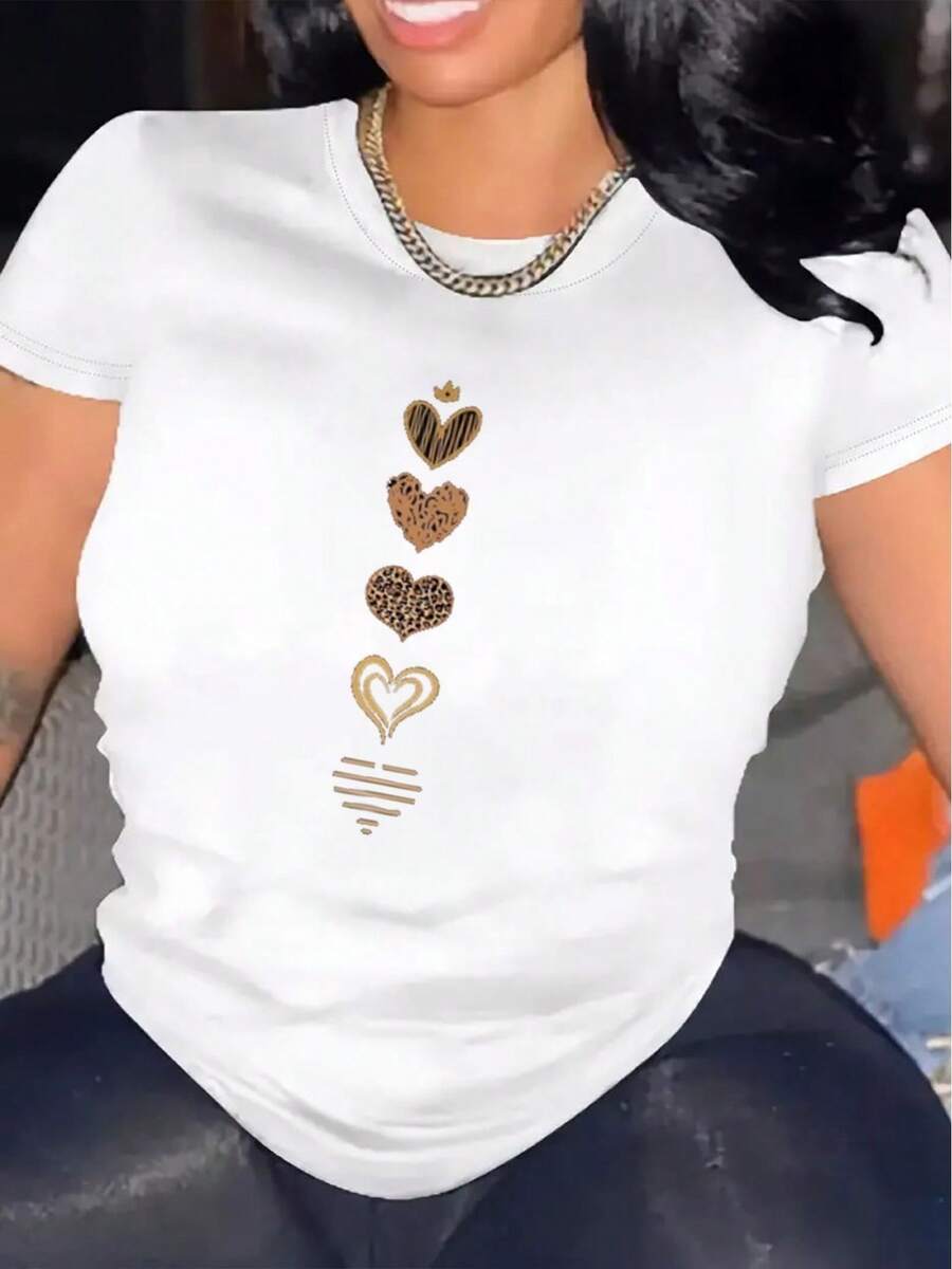 Women's Vintage T-Shirt, Comfortable Round Neck, Short Sleeve Cotton Blend, Soft And Breathable Top, Women's T-Shirt, Fashionable Urban Style Spring/Summer Fabric - 白色 - 查看 1