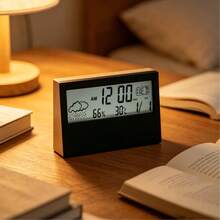 1 pieza Reloj digital inteligente y silencioso con retroiluminación, reloj de escritorio minimalista con dígitos, temperatura, humedad y calendario - Batería no incluida - Negro - Ver 5