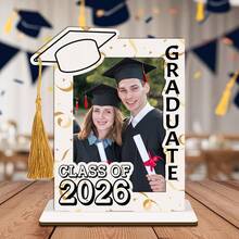 Boho Style Polished Wooden Graduation Photo Frame With Tassel Decor And Mortarboard Design - Vertical Desktop Frame, Suitable For 2026 Graduation Certificate Display, Graduation Cap Decoration Gift, Graduation Party Decor, Random Tassel - A - View 1
