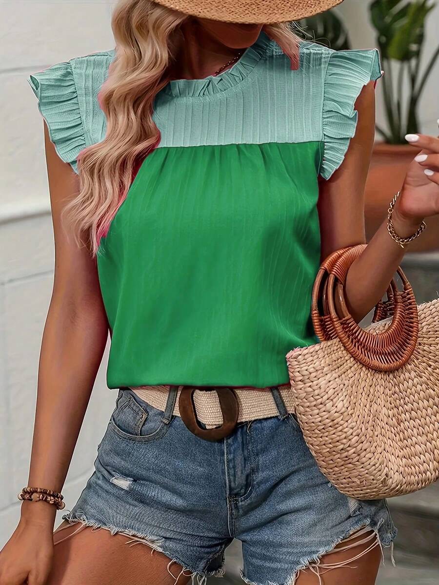 Camisa casual de verano tejida de talla grande para mujer rosa rosa rosa - Verde - Ver 1
