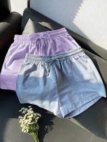 2 piezas Pantalones cortos casuales para mujer, aptos para primavera y verano - Multicolor 5 - Ver 6