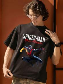 Marvel Miles Morales Graphic T Shirt 100 Percent Cotton Mens Tshirts    Universe  Superhero Men Summer Clothes Men's Clothes Mens Tops Streetwear Mens Gift Ideas Innerwear Or Outfits,Mens Fashion - màu đen - Xem 5