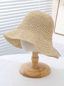 1pc Handmade Crochet Straw Hat, Floral Design, Spring/Summer Beach Sun Hat, Foldable UV Protection,Vacation,Holiday,Travel - B - View 20