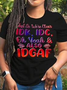 Camiseta de talla con estampado de eslogan y color degradado - Negro - Ver 7