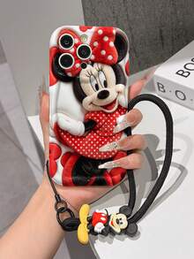 Disney Mickey Mouse Clubhouse Phone Case : 3D Fluffy Pattern Border Protector Phone Soft Phone Case With A Free Cute Mickey Bracelet Chain Lanyard, Mickey, Minnie, Goofy, Donald Duck, Daisy Duck, Pluto, For Apple 17 Promax 17 Pro 16 15 14 13 12 11 Pro Max XS Max X XR Soft Cover Summer Phone Case - 白色 - 查看 3