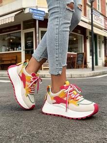 FZY Spring And Summer New Ladies Multi-Color Thick-Soled Sports Shoes - Korean Popular Multi-Functional Slimming And Height-Increasing Shoes - Macaroon Contrasting Color Casual Running Shoes - Soft Soles That Can Absorb Shock, Lightweight, Slip-Resistant, Elegant Ladies Shoes - Large Size Suitable For Wide Feet, No Foot Pain Tennis Shoes - Breathable And Not Hot Design, Suitable For All Seasons - Can Be Paired And Durable, Slip-Resistant Rubber Sole, Soft And Elastic, Long-Lasting And Not Tiring - Suitable For Daily Commuting, Outdoor Activities, Fitness, Running And Various Occasions - Makes Legs Look Longer And Not Heavy - Daily Casual Shoes For Students And Office Workers - Outdoor Hiking And Fitness Ladies Shoes - Ladies Fashionable Multi-Color Casual Basketball Shoes - Comfortable Ladies Shoes - Spring And Summer Breathable And Not Hot Multi-Functional Walking Shoes, Perfect Gift For Mother's Day And Valentine's Day - Đỏ - Xem 4