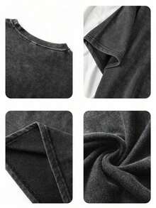 Ropa de Mujer Estilo Gótico Divertido con Estampado de Letras de Gato de Dibujos Animados, Estilo Coreano, Cómoda, Retro, a la Moda, Versátil para Viajes Diarios, Ropa de Mujer Y2k.Camiseta de manga corta con cuello redondo, ajustada, negra, estilo punk de nicho, de la serie retro lavada, cómoda, de algodón puro, que permite crear fácilmente un estilo casual retro, adecuada para el transporte diario, salidas informales, uso diario, ropa clásica retro para mujer. - Negro - Ver 3