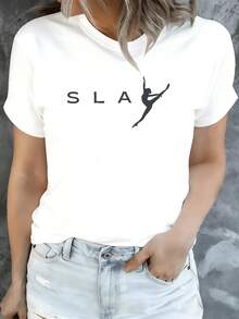 The Figure Of A Leaping Ballerina Represents Strength, Elegance, And Feminine Freedom, Inspiring Confidence In Every Movement. A Modern, Comfortable, Casual Women's T-Shirt For Everyday Wear. - 白色 - 查看 1