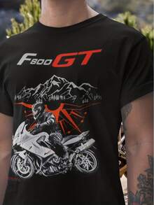 Herr-T-shirt med GT F800 cykelgrafikdesign | Cyklist- och Sport Tourer-design, avslappnad rundhalsad T-shirt med bekväm passform för alla årstider för cykelfans, kläder för cykelentusiaster, present till cyklister. Löst och bekvämt för sommaren. - Svart - Visa 6