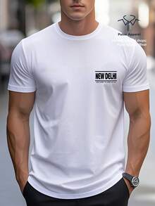 Single Item, Not A 3-Piece Set. Set Of 1 T-Shirt With New Delhi City Print - Casual Short Sleeve Crew Neck T-Shirts With Delhi Landmarks And Lettering, Comfortable Slim Fit Suitable For Daily Wear, Travel Souvenir Gift, Urban Style, Machine Washable - 白色 - 查看 2