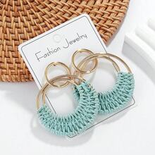 1 par de pendientes de aro tejidos de rafia de colores, pendientes colgantes de estilo bohemio, accesorio de moda elegante para mujer, adecuado para la playa y el uso diario - Multicolor - Ver 14