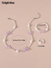 NAIZHU Bộ 3 món trang sức hình bướm đính cườm thời trang, gồm dây chuyền, vòng tay và nhẫn, thích hợp cho bé gái mặc hàng ngày và dự tiệc. - Nhiều màu - Xem 7