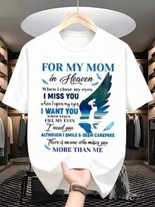 ¡A la moda y moderno, completamente nuevo! A mi madre en el cielo, cierra los ojos, te extraño; las lágrimas me suben a los ojos, anhelo tu presencia; aunque sonrío y parezco despreocupado, nadie te extraña más que yo. Esta camiseta conmemorativa, inspirada en las alas de un ángel, es un regalo precioso para quienes han perdido a su madre. Ya sea para un día festivo o cualquier otra ocasión, es el regalo perfecto para amigos y familiares. Camiseta de manga corta y cuello redondo, unisex, de corte holgado, estilo vintage urbano, 100% algodón, 180g. - Blanco - Ver 2