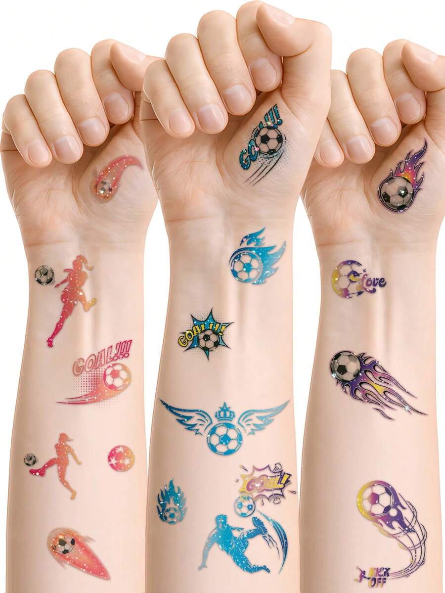 STARTTOOS 4 hình xăm tạm thời chủ đề bóng đá ngọn lửa ombre lấp lánh, chống thấm nước và lâu trôi, dành cho người hâm mộ thể thao World Cup, dùng để trang trí mặt/cánh tay/cơ thể. - Nhiều màu - Xem 1