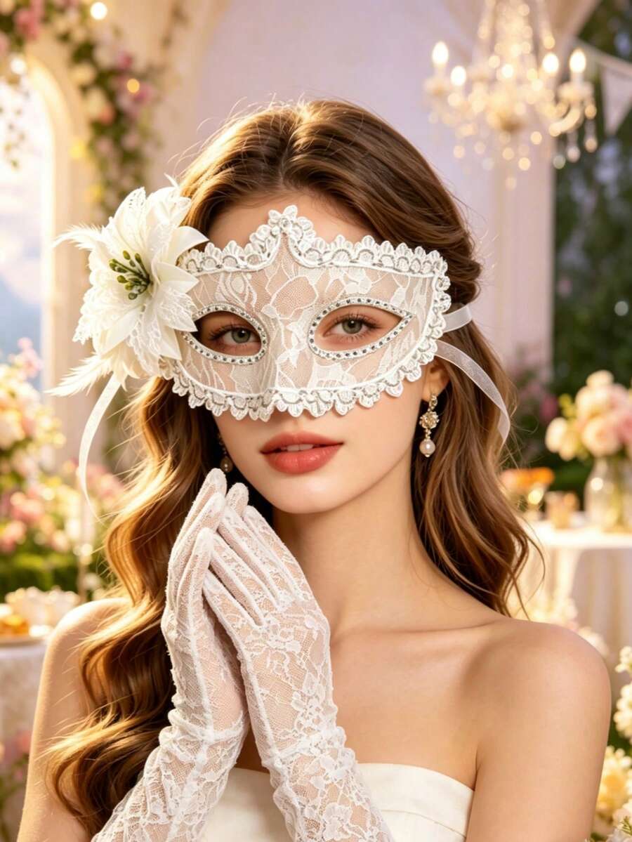 1/3pcs Masque facial en dentelle incrusté de diamants haut de gamme, disponible en noir, blanc et rouge. Convient pour les fêtes de maquillage, les fêtes d'Halloween et comme accessoires pour se déguiser et décorer.,Fierté,Robe de soirée