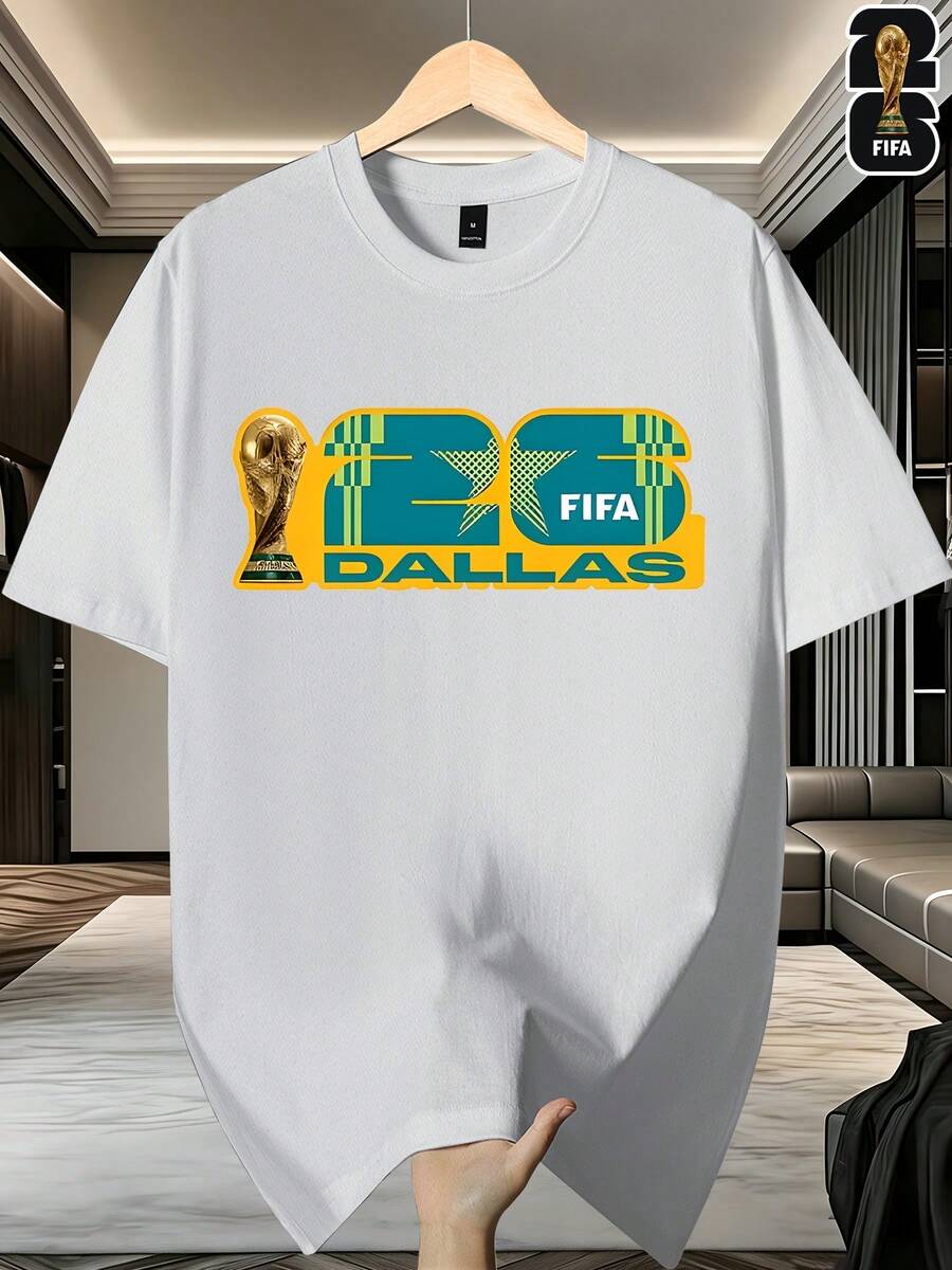 [FIFA World Cup Authorization] FIFA World Cup Football Casual, Men'S Short Sleeved T-Shirt, Fashionable Summer Top, A Must-Have For Fans, Suitable For Fitness, Running, Beach Wear, Male And Female Couples, Is A Good Gift For Family. 1pc - 白色 - 查看 1