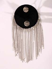 1pc Fashionable Versatile Exquisite Luxurious Chic Personalized Round Crystal Tassel Silver Epaulette Brooch, Suitable For Men's Daily Business Commute - View 4