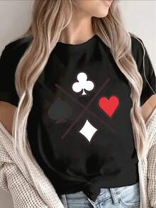 Camiseta suave 100% algodón. Camiseta de manga corta, ligera y duradera, con un diseño que presenta símbolos de trajes de póker, perfecta para salidas informales en casa o en un restaurante, ofreciendo un ajuste cómodo para el uso diario. Camiseta de algodón transpirable, combina con todo. - Blanco - Ver 6
