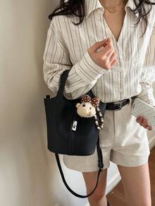 1pc Fashion Versatile Women's Handbag, PU Material Solid Color Retro Crossbody Bag, With Inner Pouch, Adjustable Strap, Suitable For Young Women - Commuting, Shopping, Classroom, Dating, Ladies Gift, Office, Work, Travel - Black - View 2