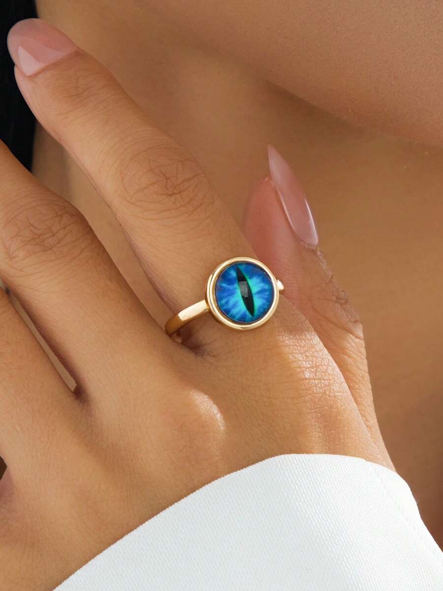 1pc Fashionable Unique Design Summer Beach Style Devil's Eye Ring For Women - Blue - View 1