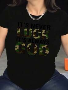 Camiseta de manga corta con cuello redondo y estampado de camuflaje para mujer - Estilo deportivo casual, diseño deportivo sencillo, estampado, primavera/verano, cómoda y transpirable, moderna y versátil, expresiva y única, ligera y suave, llena de energía. una camiseta estampada muy distintiva / estilo unisex / adecuada tanto para hombres como para mujeres / resistente a las arrugas / transpirable - Negro - Ver 1