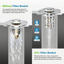 Upgraded 3-In-1 Bathroom Sink Drain, Universal Press-Down Pop-Up Stopper With Removable Stainless Steel Mesh Hair Catcher, Fits 1.1" To 2.36" Sinks, Brass Ball Core, Plated - Leak Plug - View 5