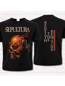 Camiseta Unisex de Algodón Negro con Diseño de Banda de Metal Sepultura, Calavera y RosasCamiseta unisex de algodón negro, camiseta de banda Sepultura, camiseta metalera con calavera, camiseta rockera alternativa, camiseta transpirable, camiseta de corte holgado, camiseta con estampado doble cara - Negro - Ver 3