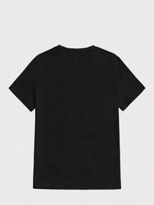 Casual Crew Neck T-Shirt For Boys, Made Of High-Elastic Polyester With Geometric Basketball Print, Regular Fit For Teenagers, Autumn Collection, Sportswear, Knitted, Breathable, Short Sleeve, Youth Sportswear. - 黑色 - 查看 2