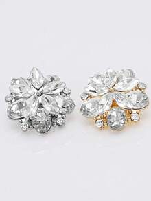 4pcs Flower Shaped Crystal Metal Buttons, Multi-Color, Rhinestone Decor Buttons Suitable For Jackets, Suits, Wedding Dresses, Sewing Supplies - Multicolor - View 3
