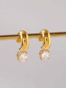 1pc Summer Chunky18k Gold-Plated Women's Stainless Steel Ear Clips, Cubic Zirconia Jewelry Accessories, Luxury Bohemian Style, Suitable For Everyday Vacation Wear - Multicolor 2 - View 4