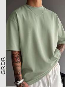 GRDR Men's Summer Solid Color Casual Round Neck Short Sleeve T-Shirt, Comfortable & Fashionable - Olive Green - View 3