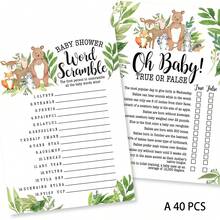 20/40 jogos para chá de bebê para convidados, jogo de palavras cruzadas com tema de floresta, verdadeiro ou falso, jogo para chá de bebê menino ou menina, cartões para revelação de gênero (A/B disponíveis) - Multicolorido - Ver 12