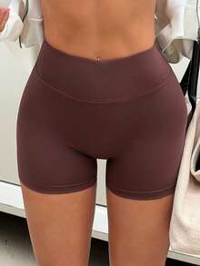 Quần short thể thao nữ Aoqta Sports mùa hè, màu trơn, cạp cao, dáng rộng, ống suông, thích hợp cho yoga, chạy bộ, tập luyện, thể dục và mặc hàng ngày. - màu nâu - Xem 8