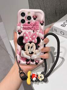Disney Mickey Mouse Clubhouse Phone Case : 3D Fluffy Pattern Border Protector Phone Soft Phone Case With A Free Cute Mickey Bracelet Chain Lanyard, Mickey, Minnie, Goofy, Donald Duck, Daisy Duck, Pluto, For Apple 17 Promax 17 Pro 16 15 14 13 12 11 Pro Max XS Max X XR Soft Cover Summer Phone Case - White - View 3