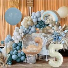 15pcs Dinosaur Pattern Foil Balloons Set, 32-Inch White Number Balloons 0-9 And Hazy Blue Latex Balloons, Suitable For Dinosaur Theme Birthday Party Decoration, Photography Backdrop, Baby Shower Decor And Home Gathering Atmosphere - View 2
