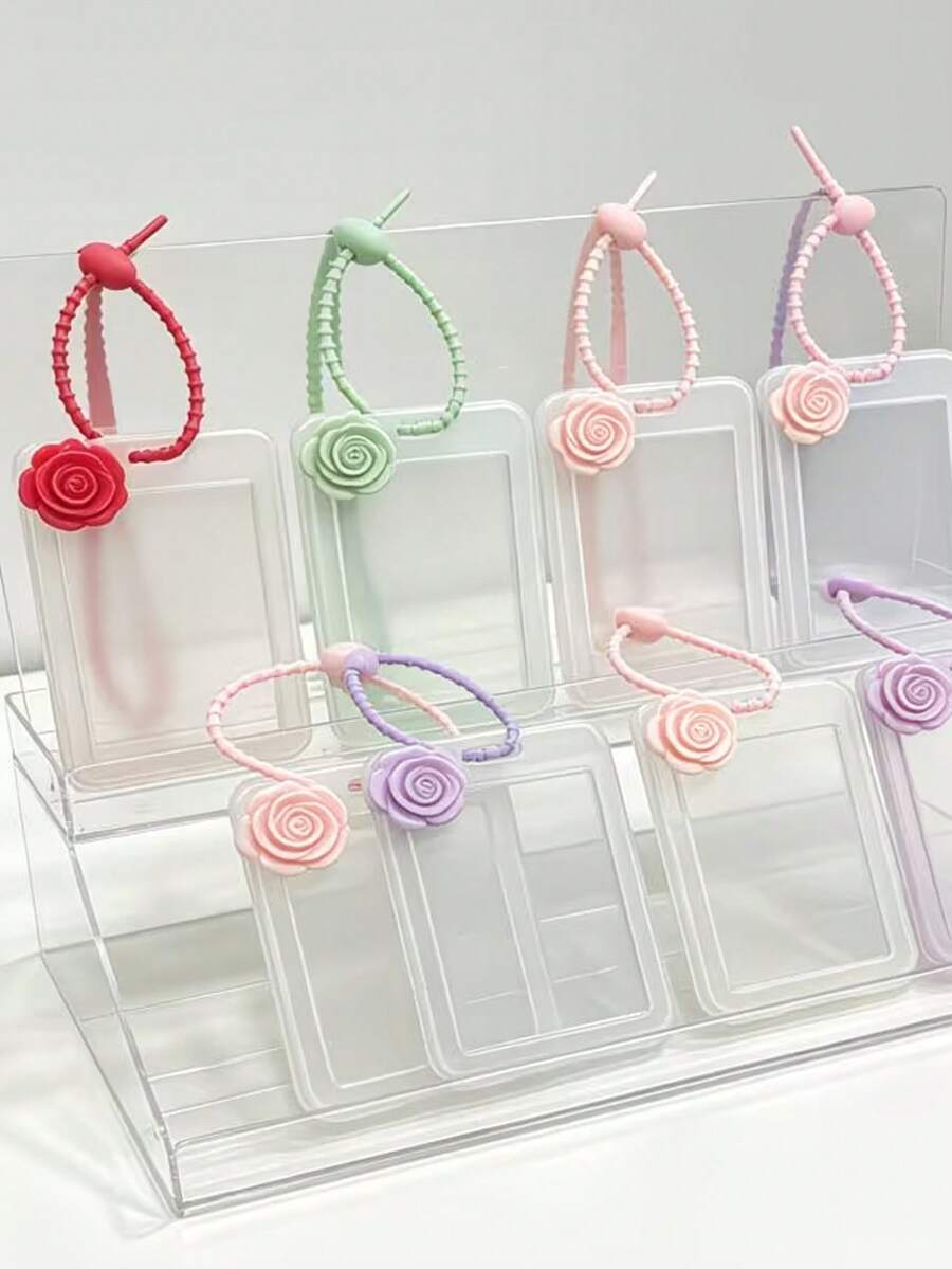 Cute Rose Decor Card Holder, Clear Id Badge Holder With Adjustable Braided Lanyard, Transparent Card Protector For Student Id, Work Badge, Bus Pass, Keychain Style, Waterproof & Durable Card Case For Office Staff, Students, Nurses, Teachers, For Work Id, School Id, Credit Cards, Keychain Style - Multicolor - View 1