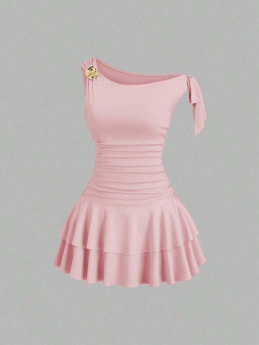 xheSweetra Vestido elegante sin mangas con decoración de flores metálicas, rosaxhe - Rosa Pálido - Ver 1