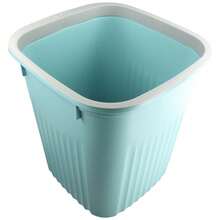 Freestanding PP Plastic Waste Basket, 24.5x23x28cm Open Top Square Garbage Can With Wave Pattern And Trash Bag Fixer - Baby Blue - View 7