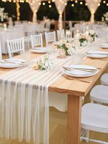 1/5 pièces Ensemble de chemins de table en mousseline de soie beaux, comprenant rose clair, blanc, rose foncé, vert foncé, convenant pour la réception de mariage, la décoration de la douche de mariée, les fournitures de la douche de bébé, la décoration de la fête d'anniversaire, la décoration de la table, la décoration de la table à manger, la décoration de mariage, la décoration intérieure, la décoration de la maison, la décoration de la fête de vacances - Multicolore - Voir 4