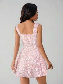 Vestido midi sin mangas de color blanco sólido para mujer, simple y casual para uso diario - Rosa - Ver 2